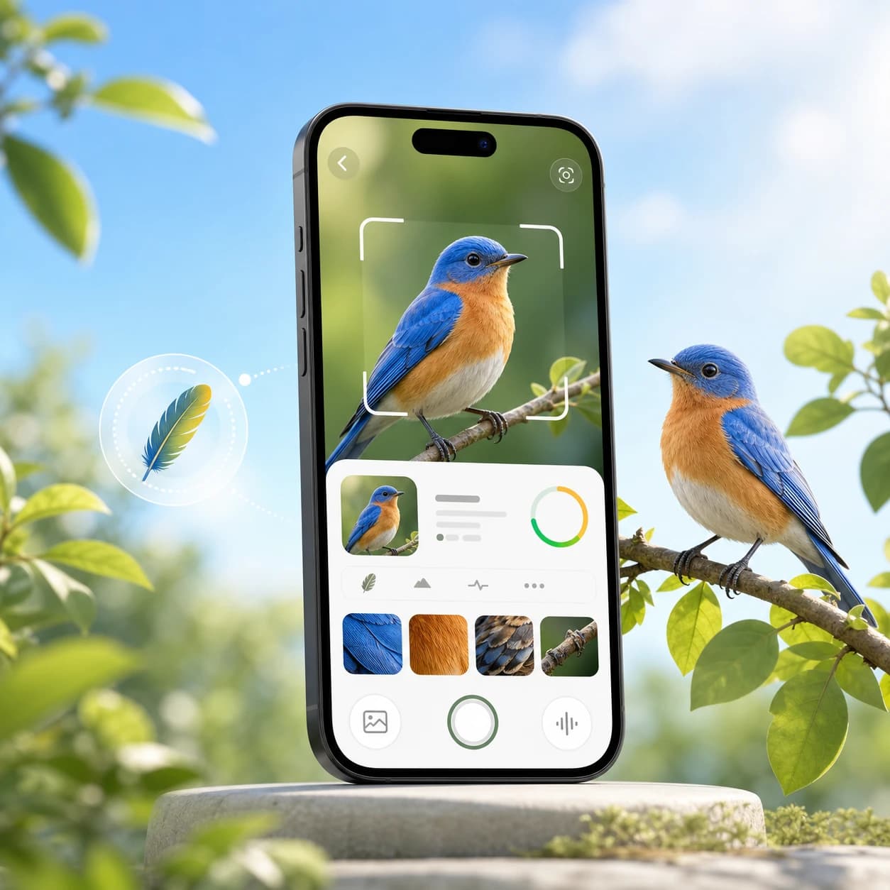 Bird Identifier app shown on a modern smartphone